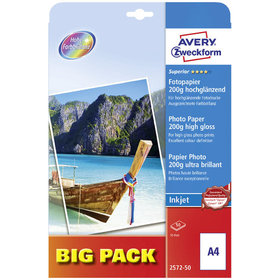 AVERY™ Zweckform - 2572-50 Superior Inkjet Fotopapier, A4, einseitig beschichtet, 200 g/m², 50 Blatt