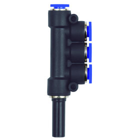 RIEGLER® - T-Mehrfachverteiler 3-fach, Stecknippel 6mm »Blaue Serie« Schlauch -Ø 4x4