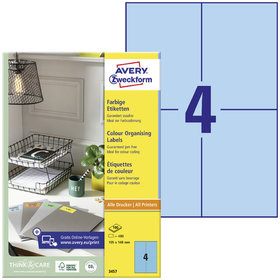 AVERY™ Zweckform - 3457 Farbige Etiketten, A4, 105 x 148 mm, 100 Bogen/400 Etiketten, blau