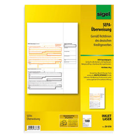 sigel® - Überweisung ZV570 DIN A4 für InkJet/Laser-Drucker 100 Blatt/Packung