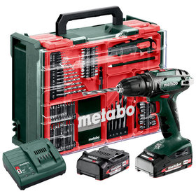 metabo® - Akku-Bohrschrauber BS 18 Set (602207710) mit 74-teiliger Mobiler Werkstatt, Kunststoffkoffer, 18V 2x2Ah Li-Power + SC 30