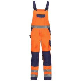 Dassy® - Toulouse Warnschutz Latzhose mit Kniepolstertaschen, neonorange/dunkelblau, Schrittlänge Standard, Größe 52