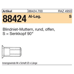 Blindniet-Muttern ART 88424 Alu-Leg. Seko M 8 / 1,5 - 4,5 S