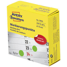 AVERY™ Zweckform - 3855 Markierungspunkte, Ø 19 mm, 1 Rolle/250 Etiketten, grün