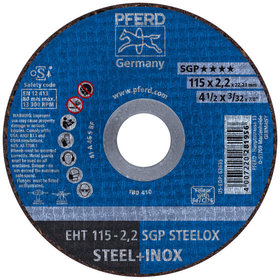 PFERD - Trennscheibe EHT 115x2,2x22,23 mm gerade Speziallinie SGP STEELOX für Stahl/Edelstahl