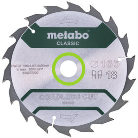 metabo® - Sägeblatt "cordless cut wood - classic", 165x1,6/1,0x20 Z18 WZ 20° (628272000)