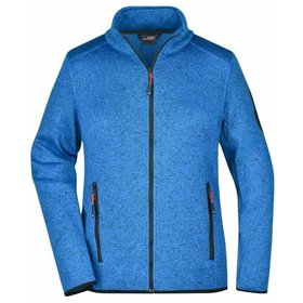 James & Nicholson - Damen Fleece Strickjacke JN761, königs-blau-melange/rot, Größe XL