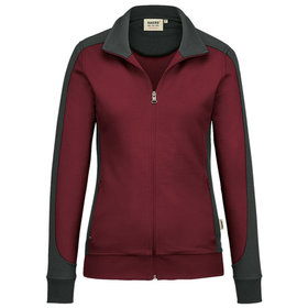 HAKRO - Damen Sweatjacke Contrast Mikralinar® 277, weinrot/anthrazit, Größe L