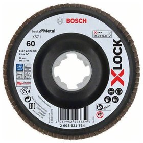 Bosch - X-LOCK Fächerschleifscheibe, X571, Best for Metal, gewinkelt, Ø115 mm, K 60, 1St (2608621764)