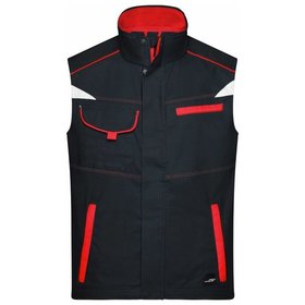 James & Nicholson - Workwear Weste JN850, carbon/rot, Größe M