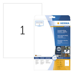HERMA - Folien-Etiketten, 210x297mm, weiß, Pck=20 Stück, 4577, ablösbar, wetterfest