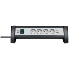 brennenstuhl® - Premium Office-Line Steckdosenleiste 4-fach mit Schalter (1,8m Kabel, 2-fach USB 3,1 A) schwarz/grau