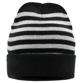 James & Nicholson - Streifen Winter Beanie MB7138, schwarz/grau-melange, Einheitsgröße