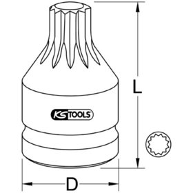 KSTOOLS® - 3/4" Kraft-Bit-Stecknuss Vielzahn mit Bohrung, kurz, M16