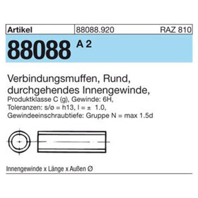 Verbindungsmuffe ART 88088 rund M12 x 30 x 15 Stahl, gal Zn S