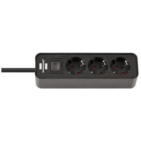 brennenstuhl® - Ecolor Steckdosenleiste 3-fach mit Schalter und 1,5m Kabel, schwarz
