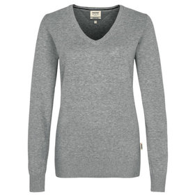 HAKRO - Damen V-Pullover Premium-Cotton 133, grau meliert, Größe S