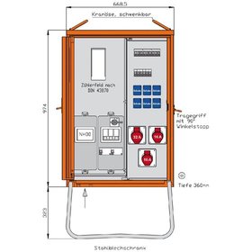 Walther - Baustromverteiler 44kVA 2CEE16A 1CEE32A 6Steckd 1zähl NH00 FI-Schalt IP44