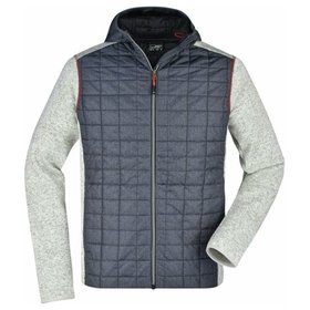 James & Nicholson - Herren Strickfleece Hybridjacke JN772, hell-melange/anthrazit-melange, Größe S