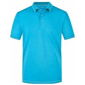 James & Nicholson - Herren Poloshirt Elastic JN569, aqua-blau/weiß, Größe L