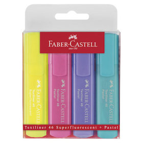 Faber-Castell - Textmarker TEXTLINER, 5/2/1mm, pastell sortiert, Pck=4St, 154610
