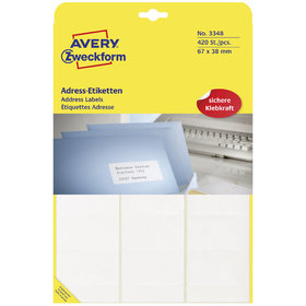 AVERY™ Zweckform - 3348 Adress-Etiketten, 67 x 38 mm, 20 Bogen/420 Etiketten, weiß