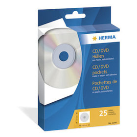 HERMA - CD-DVD Hülle, 124x124mm, weiß, Pck=25 Stück, 1144, selbstklebend, mit Fenster
