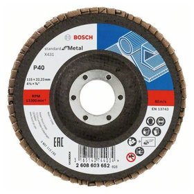 Bosch - Fächerschleifscheibe X431, Standard for Metal, gewinkelt, 115 x 22,23mm, 40 (2608603652)