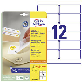 AVERY™ Zweckform - L4743REV-25 Universal-Etiketten, ablösbar, A4, 99,1 x 42,3mm, 30 Bogen/360 Etiketten, weiß