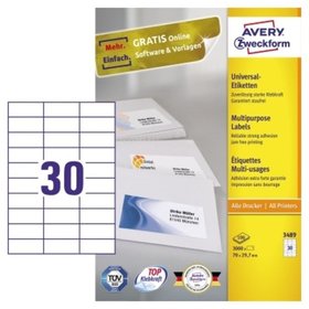 AVERY™ Zweckform - 3489 Universal-Etiketten 70 x 29,7 mm 3.000er-Pack, weiß