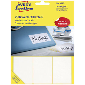 AVERY™ Zweckform - 3329 Vielzweck-Etiketten, 76 x 39 mm, 32 Bogen/192 Etiketten, weiß