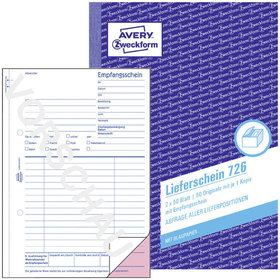 AVERY™ Zweckform - 726 Lieferscheine mit Empfangsschein, A5, mit Blaupapier, 2x 50 Blatt