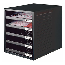 HAN - Schubladenbox 1401-13 DIN A4 5Schubfächer PS schwarz/schwarz