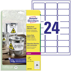 AVERY™ Zweckform - L4773-20 Wetterfeste Folien-Etiketten, 63,5 x 33,9mm, 20 Bogen/480 Etiketten, weiß