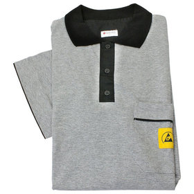 WETEC - ESD-Polo-Shirt light, mit schwarzem Kragen, Größe XXXL, grau