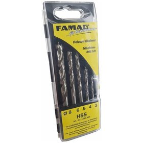 FAMAG® - Holzspiralbohrersatz 5-teilig D=3,4,5,6,8mm in Kassette