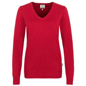 HAKRO - Damen V-Pullover Premium-Cotton 133, rot, Größe L