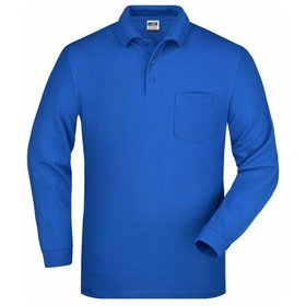 James & Nicholson - Langarm Poloshirt mit Tasche JN029, königs-blau, Größe S