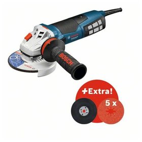 Bosch - Set: GWS 19-125 CIE, Strongflex-Kabel, 5x X-LOCK Fiberschleifscheibe,Stützteller