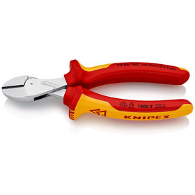 KNIPEX® - X-Cut® Kompakt-Seitenschneider hochübersetzt verchromt, isoliert mit Mehrkomponenten-Hüllen, VDE-geprüft 160 mm 7306160