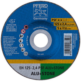 PFERD - Trennscheibe EH 125x2,4x22,23 mm gekröpft Uni.-Linie PSF ALU+STONE für Alu/NE-Met./Stein (10)