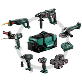 metabo® - Akku Combo Set Bauhandwerk 6.1 (685211000), SB 18 LTX Impuls + KH 18 LTX 24 + W 18 L 9-125 Quick + ASE 18 LTX + SSW 18 LTX 300 BL + ULA 14.4-18 LED, Werkzeugtasche