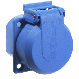 as® Schwabe - Schutzkontakt-Einbaudose, blau, Klappdeckel Flanschmaß: 50x50mm, Lochabstand 38mm, IP54