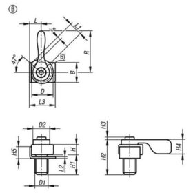 KIPP - SPANNEXZENTER MIT SPANNHEBEL, FORM:B MIT SPANNBLECH, M08, F=0,3, VERGÜTUNGSSTAHL BRÜNIERT KOMP:EDELSTAHL