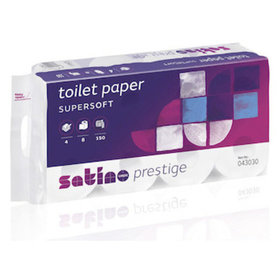 Satino - Toilettenpapier Prestige, 9,4x13cm, 150Bl, 4-lagig, weiß, 8 Rollen