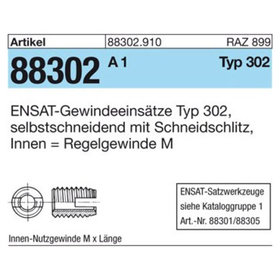 ENSAT-Gewindeeinsätze ART 88302 M 6 rostfrei, Typ 302 A 1 S