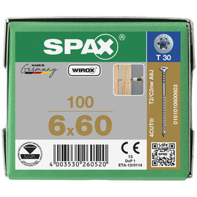 SPAX® - Justierschrauben Flachkopf T-STAR+ T30 Halterillen 4CUT WIROX 6 x 60mm