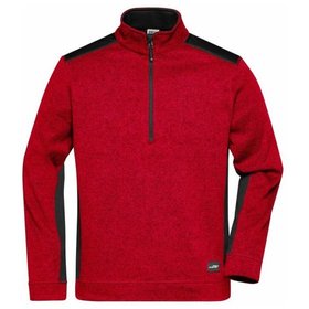 James & Nicholson - Stickfleece Troyer JN864, rot-melange/schwarz, Größe XS