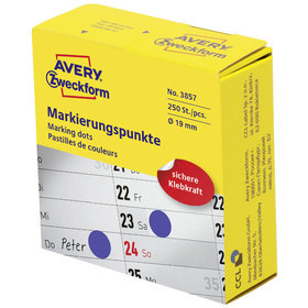 AVERY™ Zweckform - 3857 Markierungspunkte, Ø 19 mm, 1 Rolle/250 Etiketten, blau