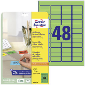 AVERY™ Zweckform - L6040-20 Farbige Etiketten, ablösbar, A4, 45,7 x 21,2mm, 20 Bogen/960 Etiketten, grün